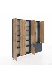 Arges Dolap 12 Raflı 2 Çekmeceli Tek Askılı 220x30x243 Antrasit-Çam/Antrasit
