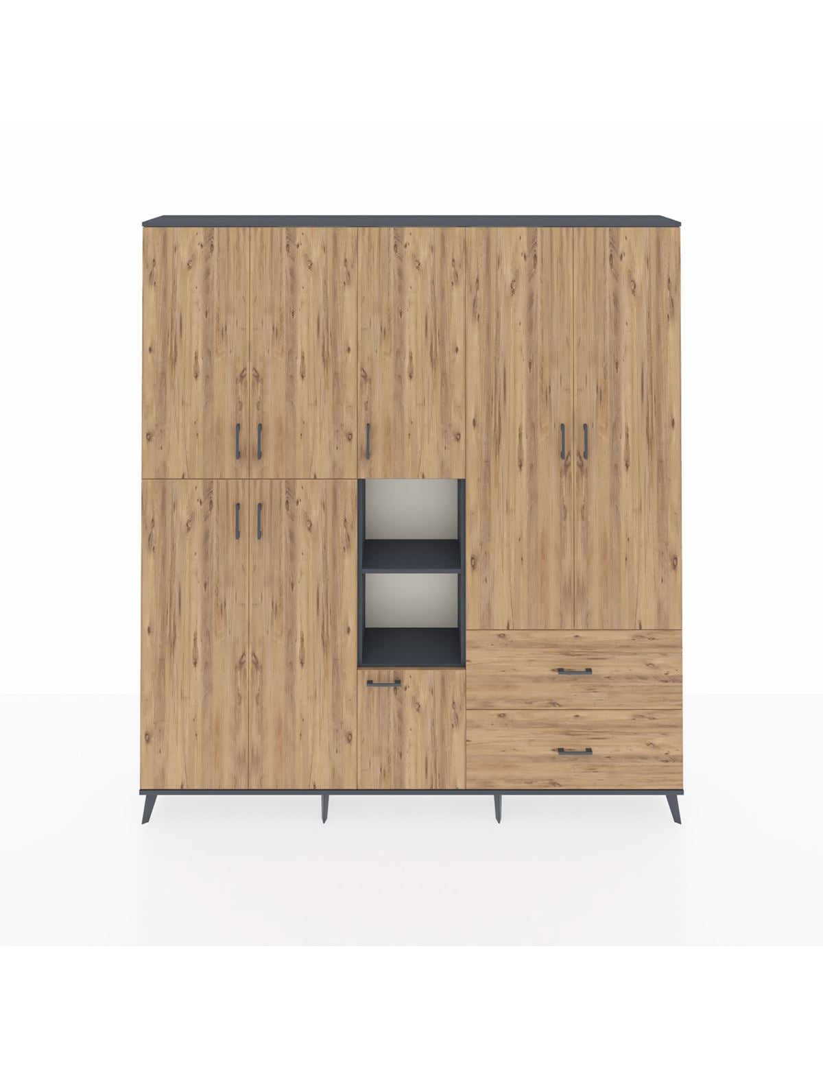 Arges Gardrop 12 Raflı 2 Çekmeceli Tek Askılı 220x30x243 Antrasit-Çam