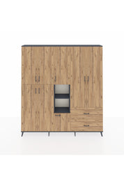 Arges Gardrop 12 Raflı 2 Çekmeceli Tek Askılı 220x30x243 Antrasit-Çam