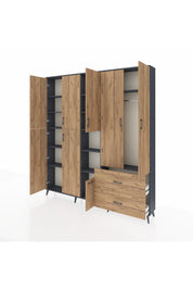 Arges Gardrop 12 Raflı 2 Çekmeceli Tek Askılı 220x30x243 Antrasit-Çam