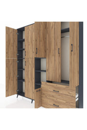 Arges Gardrop 12 Raflı 2 Çekmeceli Tek Askılı 220x30x243 Antrasit-Çam