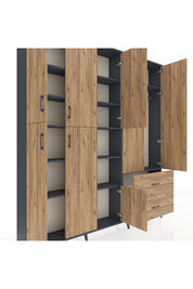 Arges Gardrop 12 Raflı 2 Çekmeceli Tek Askılı 220x30x243 Antrasit-Çam