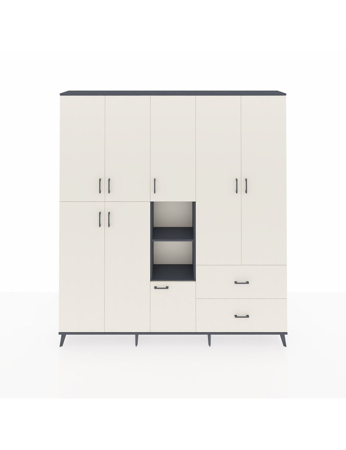 Arges Gardrop 12 Raflı 2 Çekmeceli Tek Askılı 220x30x243 Antrasit-Aytaşı