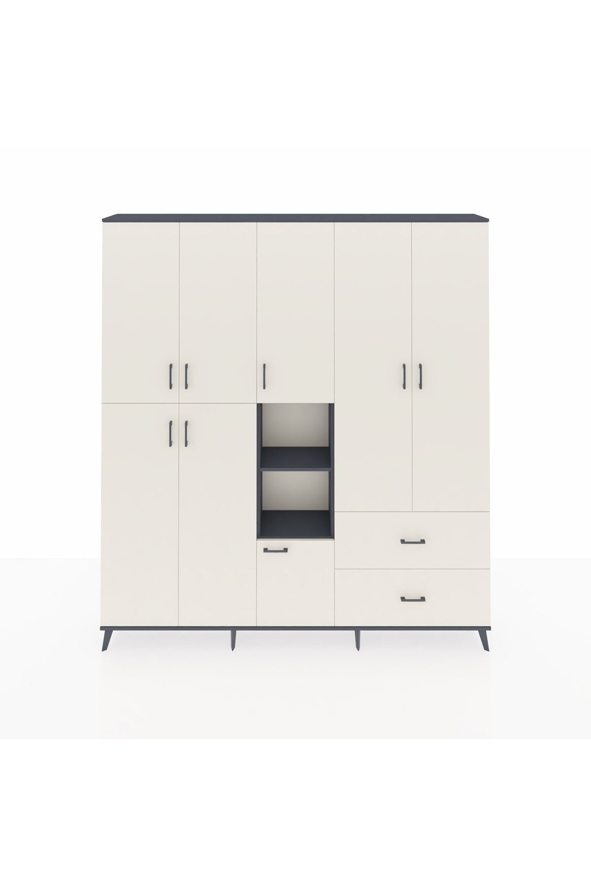 Arges Gardrop 12 Raflı 2 Çekmeceli Tek Askılı 220x30x243 Antrasit-Aytaşı