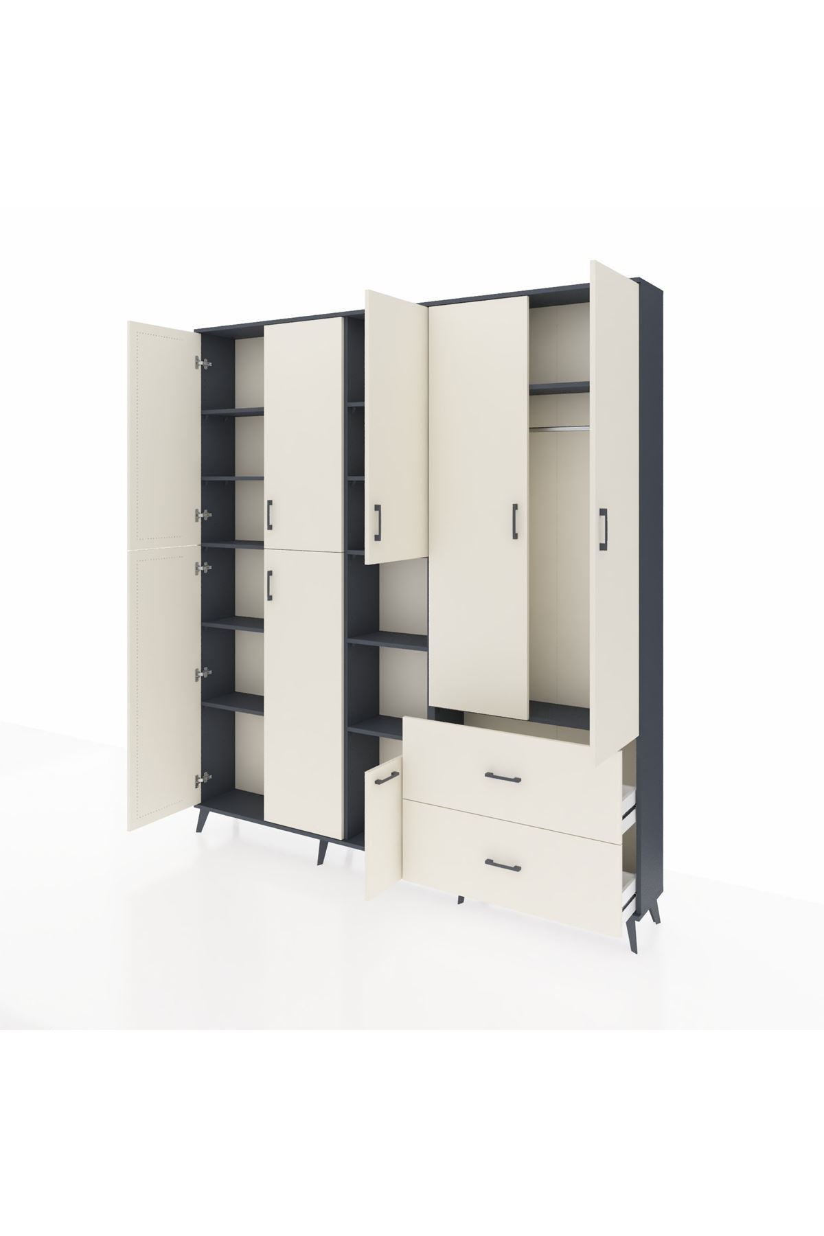 Arges Gardrop 12 Raflı 2 Çekmeceli Tek Askılı 220x30x243 Antrasit-Aytaşı