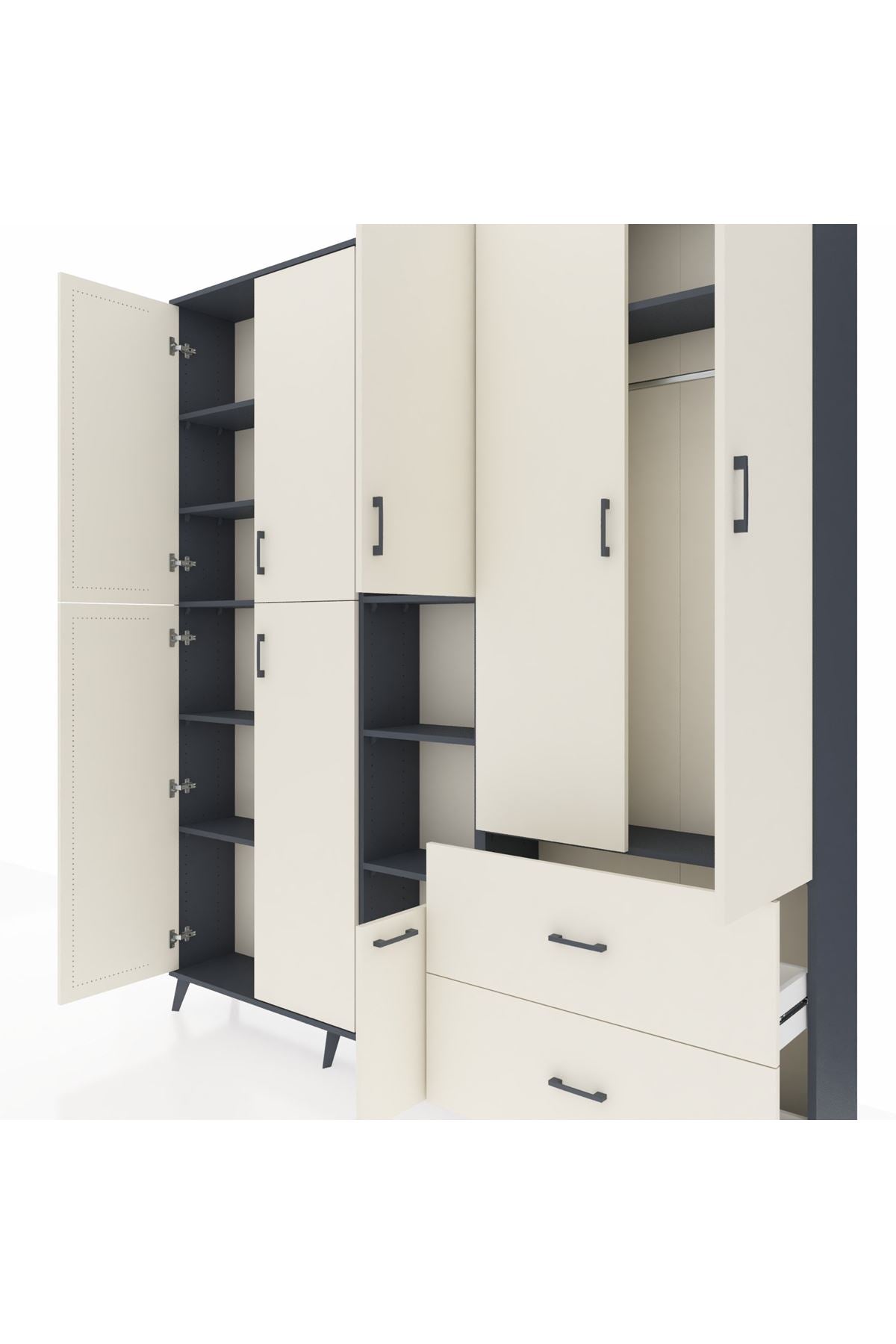 Arges Gardrop 12 Raflı 2 Çekmeceli Tek Askılı 220x30x243 Antrasit-Aytaşı