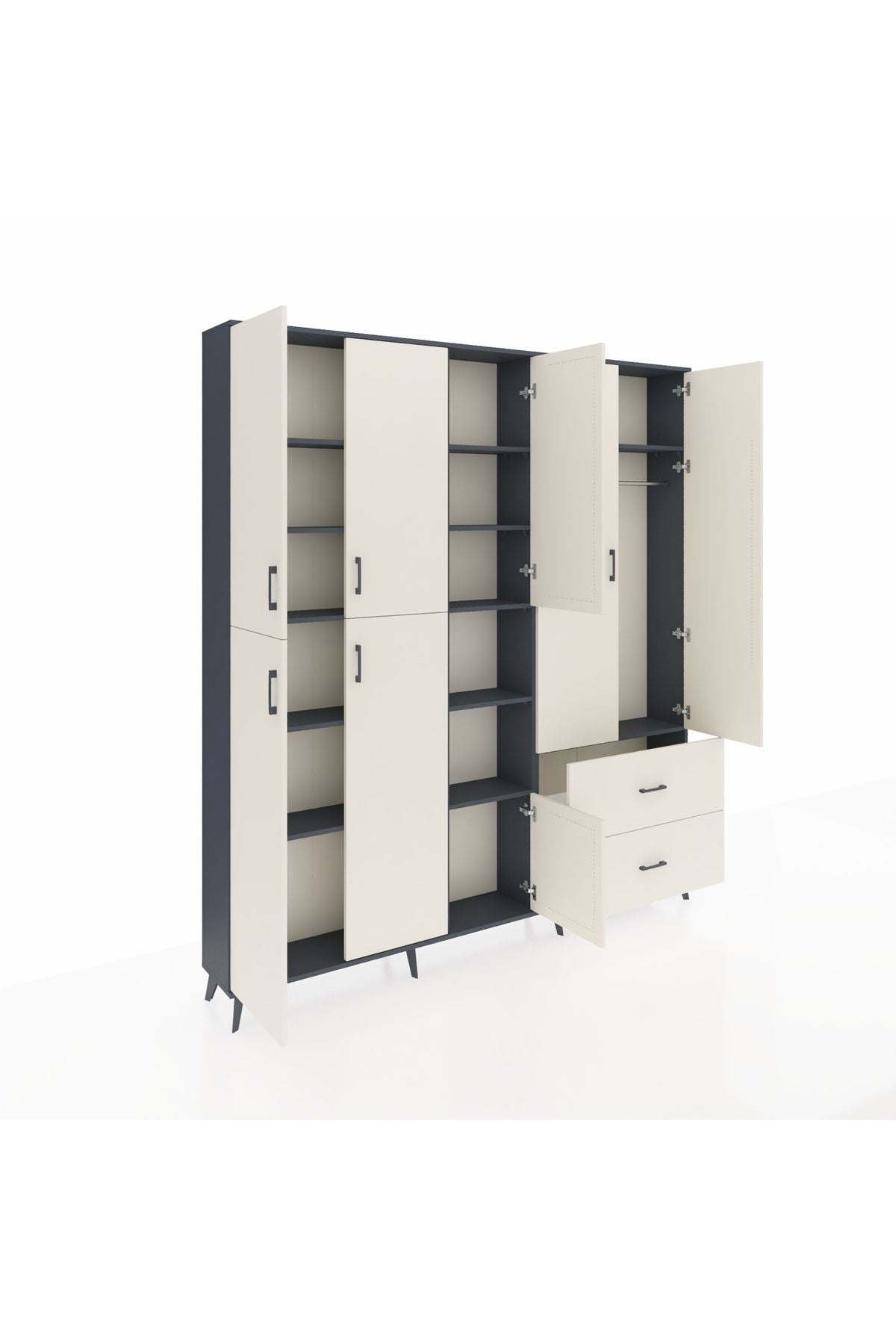 Arges Gardrop 12 Raflı 2 Çekmeceli Tek Askılı 220x30x243 Antrasit-Aytaşı