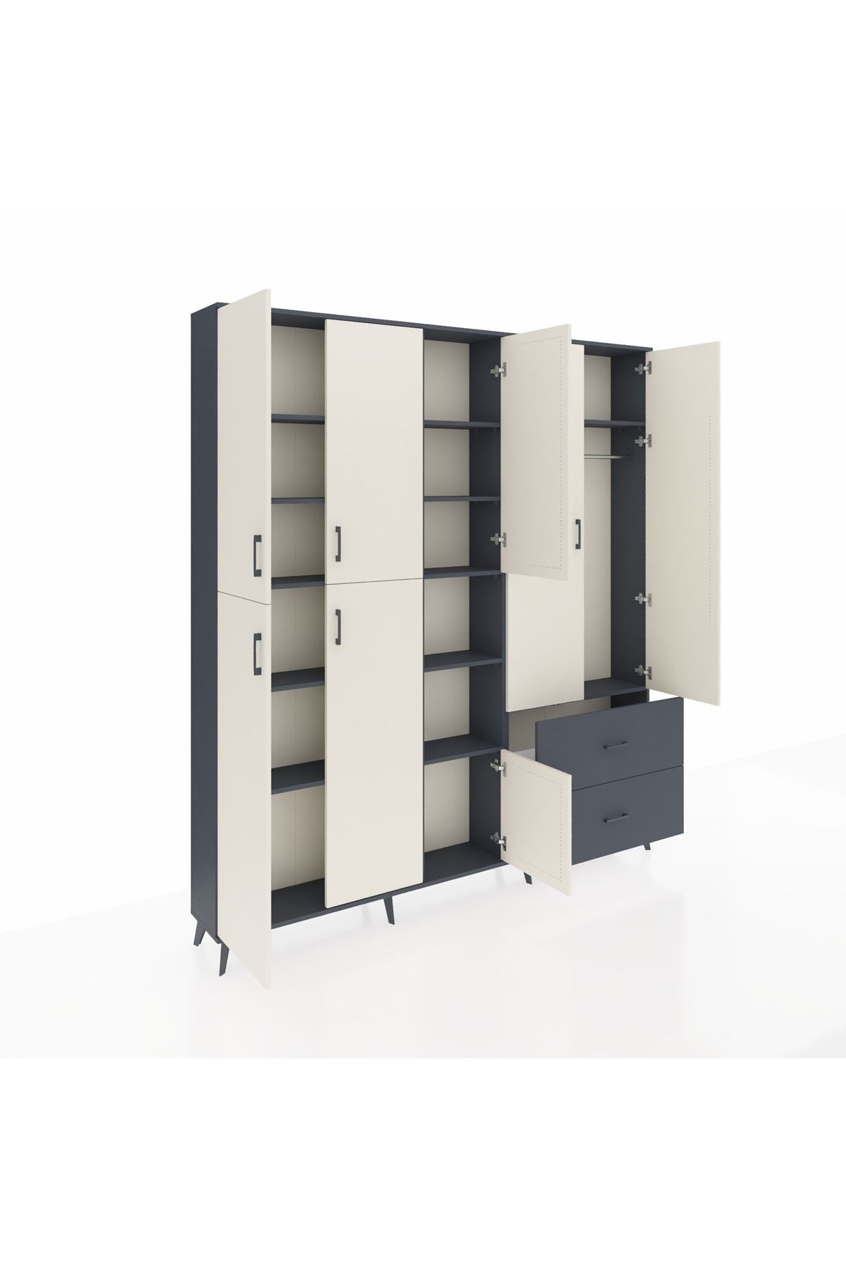 Arges Dolap 12 Raflı 2 Çekmeceli Tek Askılı 220x30x243 Antrasit-Aytaşı/Antrasit