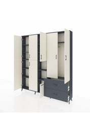 Arges Dolap 12 Raflı 2 Çekmeceli Tek Askılı 220x30x243 Antrasit-Aytaşı/Antrasit