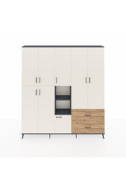 Arges Dolap 12 Raflı 2 Çekmeceli Tek Askılı 220x30x243 Antrasit-Aytaşı/Çam