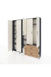 Arges Dolap 12 Raflı 2 Çekmeceli Tek Askılı 220x30x243 Antrasit-Aytaşı/Çam