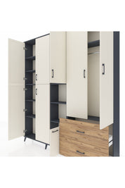 Arges Dolap 12 Raflı 2 Çekmeceli Tek Askılı 220x30x243 Antrasit-Aytaşı/Çam