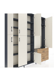 Arges Dolap 12 Raflı 2 Çekmeceli Tek Askılı 220x30x243 Antrasit-Aytaşı/Çam