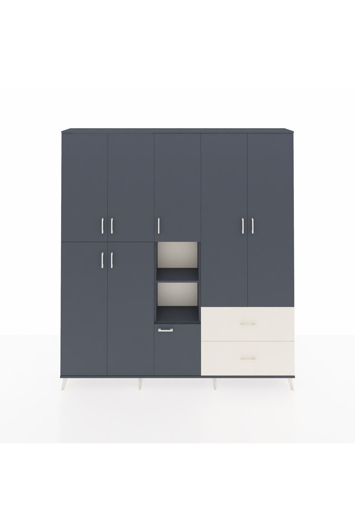 Arges Dolap 12 Raflı 2 Çekmeceli Tek Askılı 220x30x243 Antrasit-Antrasit/Aytaşı