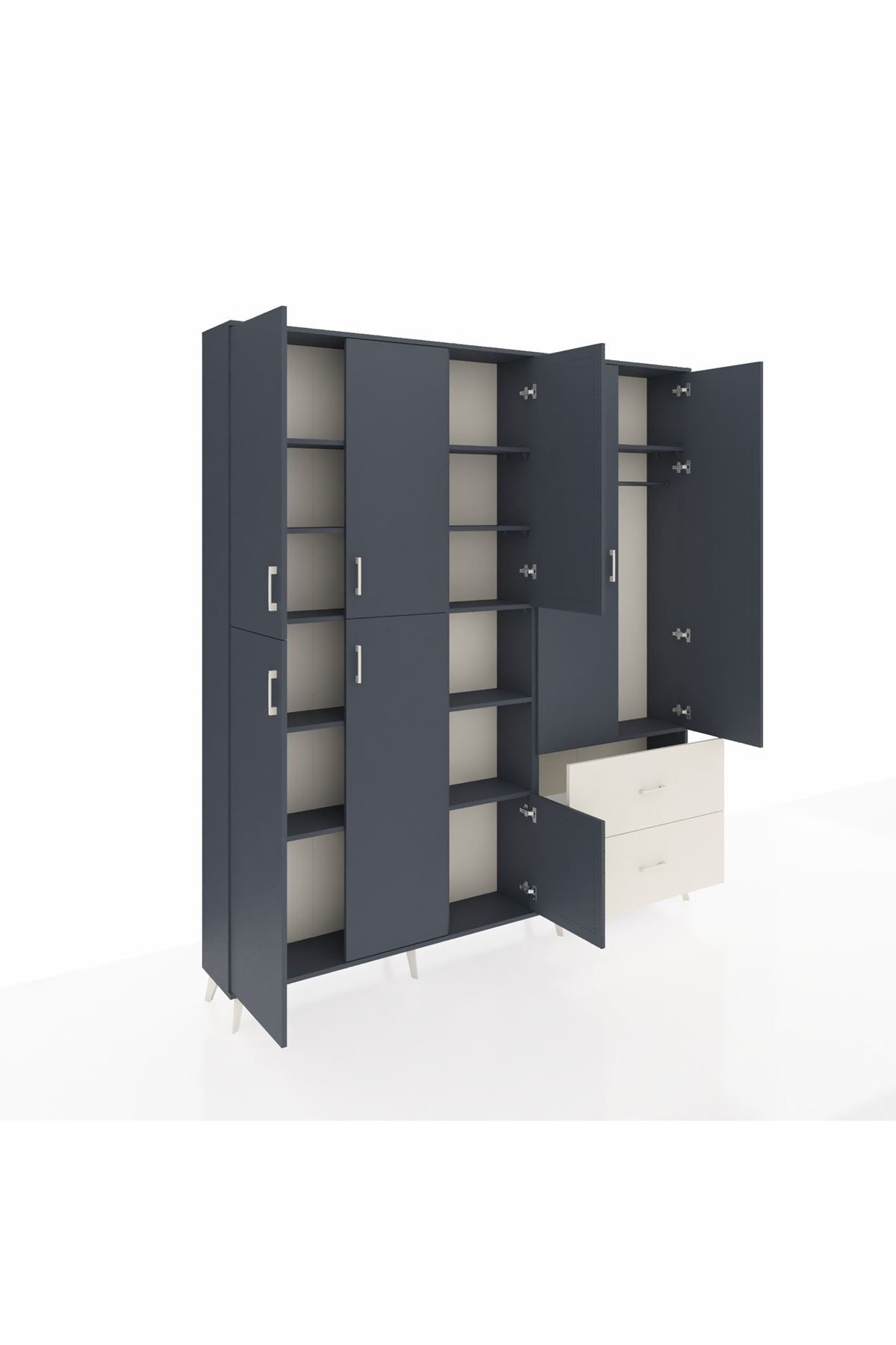 Arges Dolap 12 Raflı 2 Çekmeceli Tek Askılı 220x30x243 Antrasit-Antrasit/Aytaşı