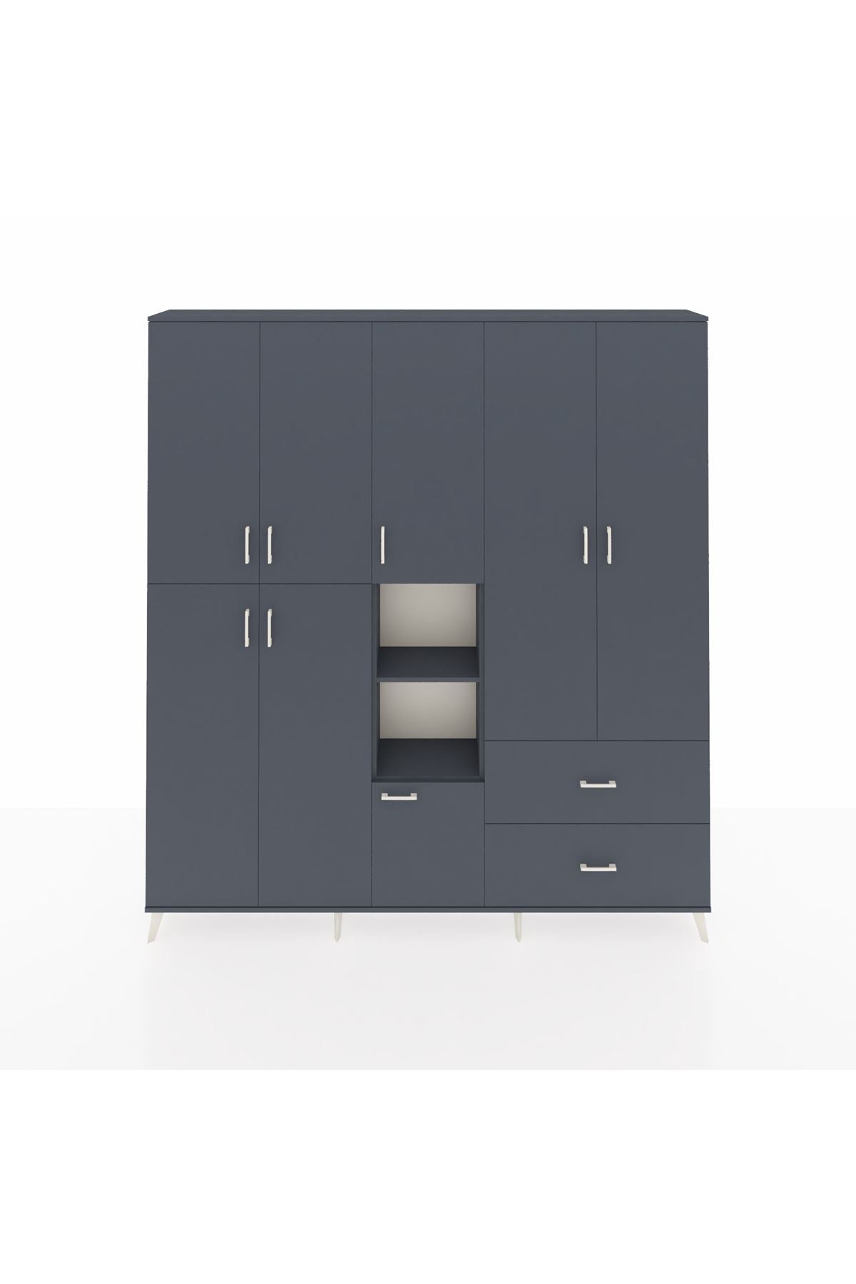 Arges Gardrop 12 Raflı 2 Çekmeceli Tek Askılı 220x30x243 Antrasit-Antrasit