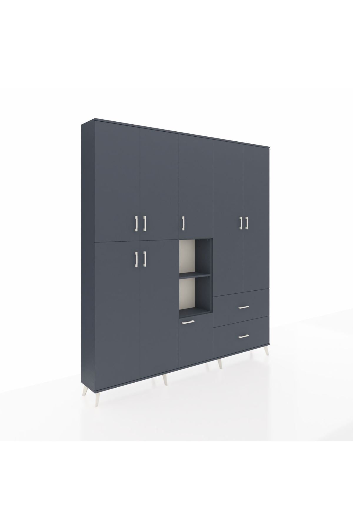 Arges Gardrop 12 Raflı 2 Çekmeceli Tek Askılı 220x30x243 Antrasit-Antrasit