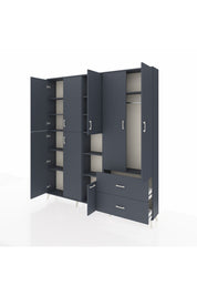 Arges Gardrop 12 Raflı 2 Çekmeceli Tek Askılı 220x30x243 Antrasit-Antrasit