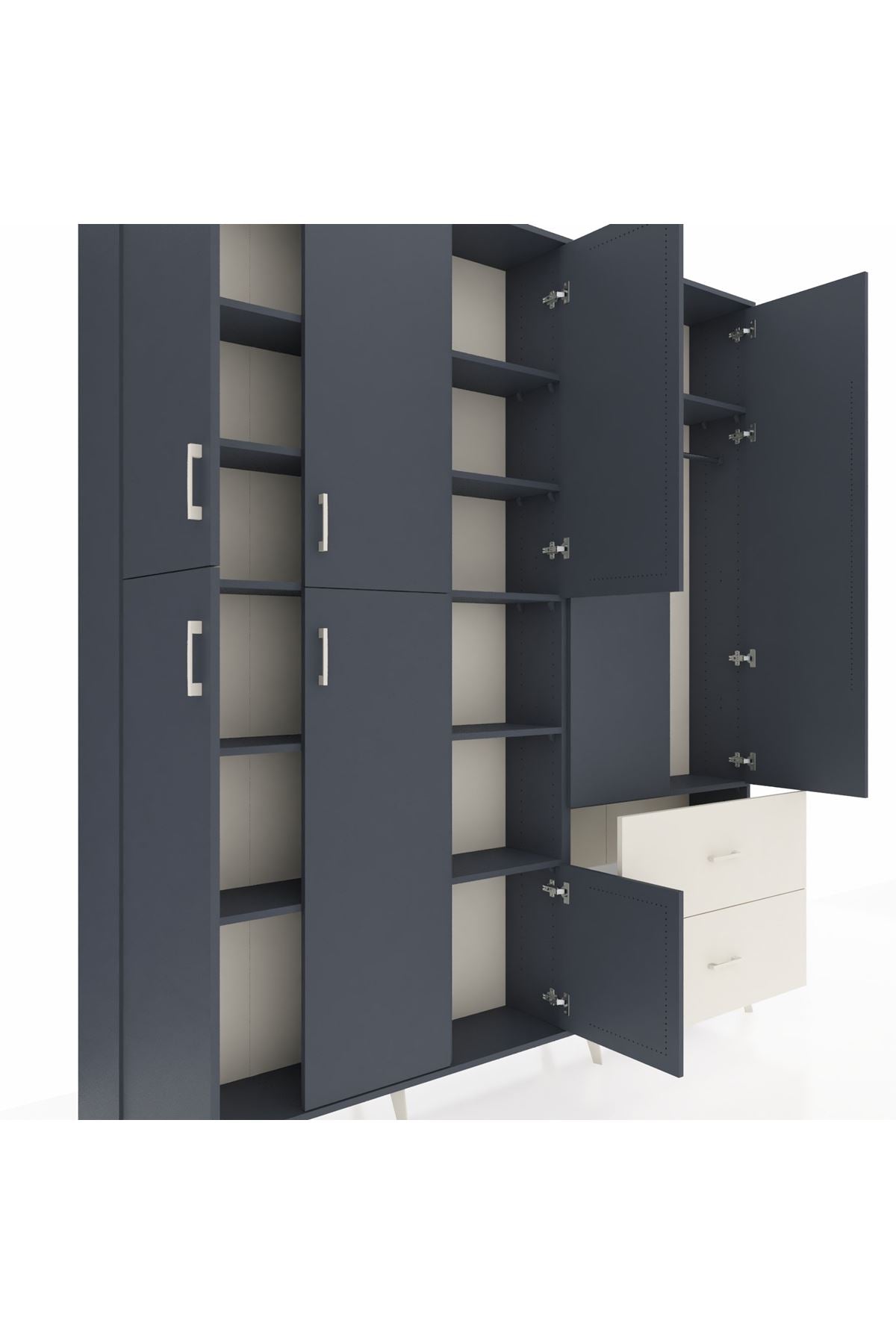 Arges Dolap 12 Raflı 2 Çekmeceli Tek Askılı 220x30x243 Antrasit-Antrasit/Aytaşı