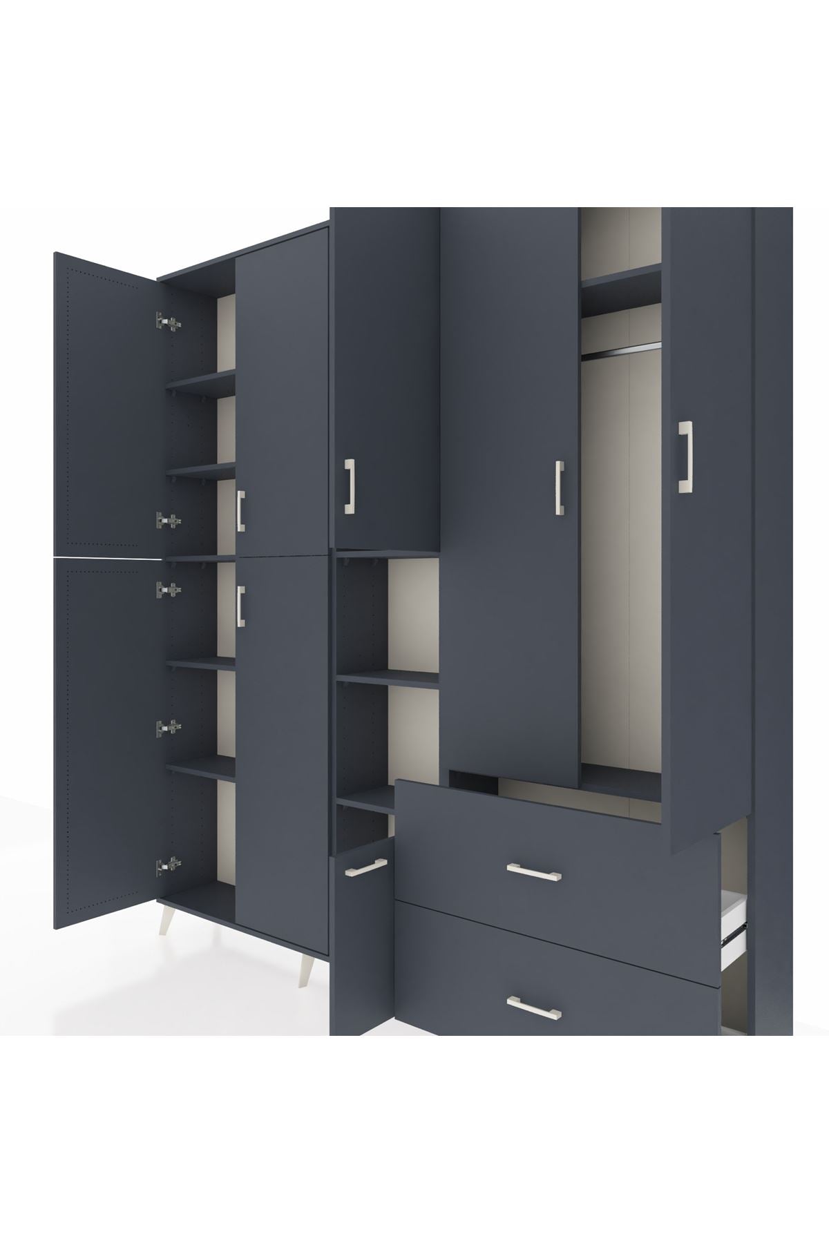 Arges Gardrop 12 Raflı 2 Çekmeceli Tek Askılı 220x30x243 Antrasit-Antrasit