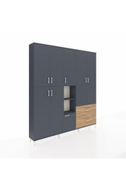 Arges Dolap 12 Raflı 2 Çekmeceli Tek Askılı 220x30x243 Antrasit-Antrasit/Çam