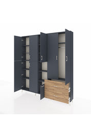 Arges Dolap 12 Raflı 2 Çekmeceli Tek Askılı 220x30x243 Antrasit-Antrasit/Çam