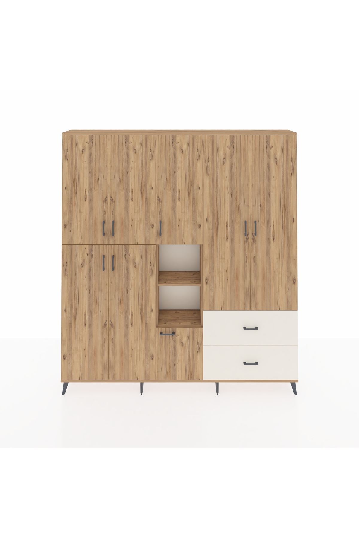 Arges Dolap 12 Raflı 2 Çekmeceli Tek Askılı 220x30x243 Çam-Çam/Aytaşı