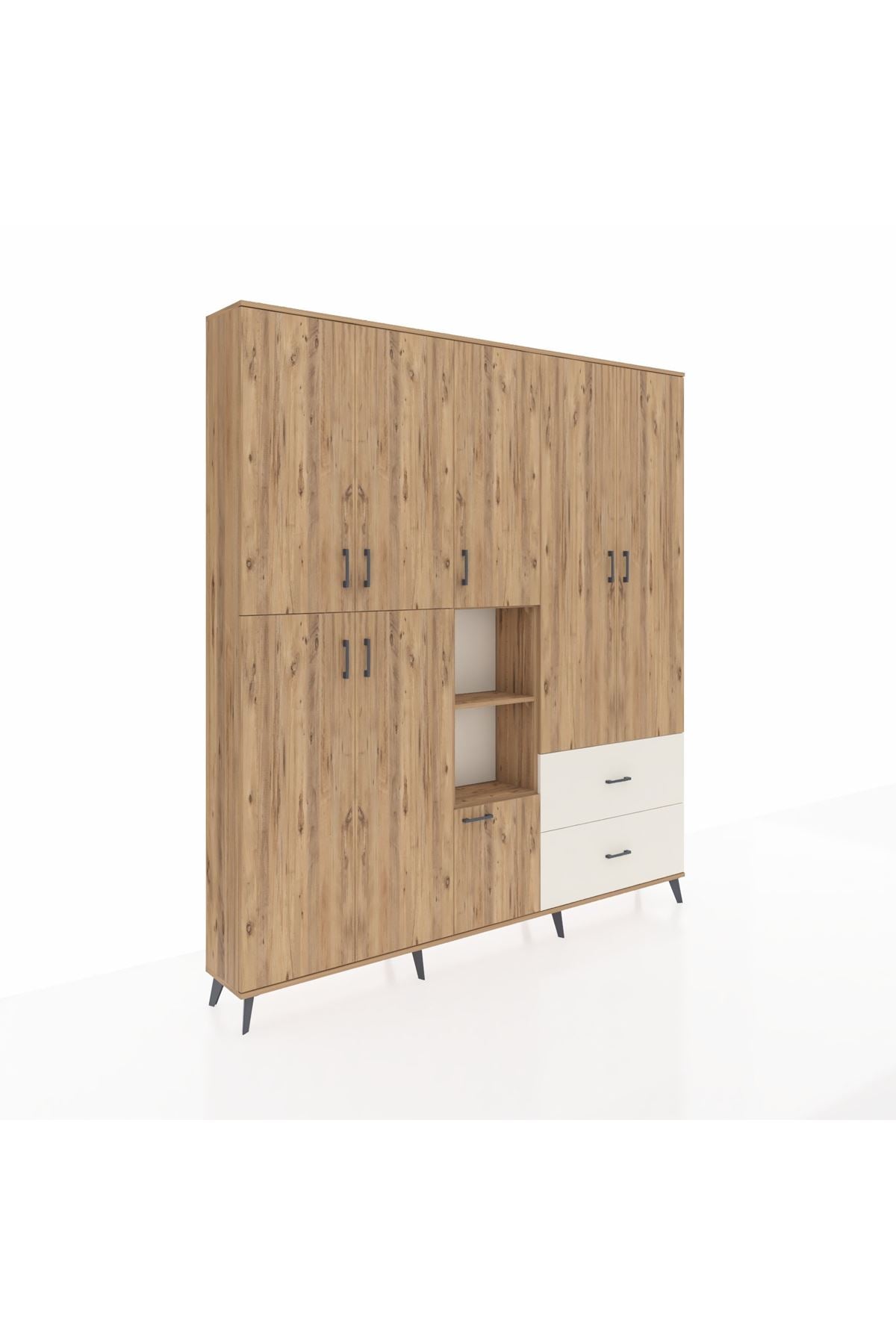 Arges Dolap 12 Raflı 2 Çekmeceli Tek Askılı 220x30x243 Çam-Çam/Aytaşı