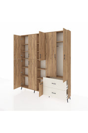 Arges Dolap 12 Raflı 2 Çekmeceli Tek Askılı 220x30x243 Çam-Çam/Aytaşı