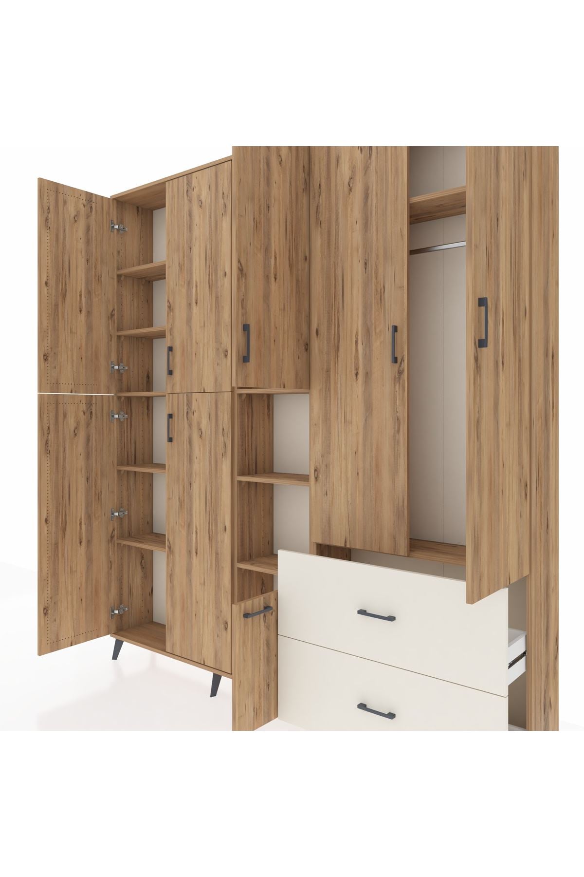 Arges Dolap 12 Raflı 2 Çekmeceli Tek Askılı 220x30x243 Çam-Çam/Aytaşı