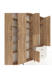 Arges Dolap 12 Raflı 2 Çekmeceli Tek Askılı 220x30x243 Çam-Çam/Aytaşı