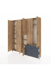 Arges Dolap 12 Raflı 2 Çekmeceli Tek Askılı 220x30x243 Çam-Çam/Antrasit