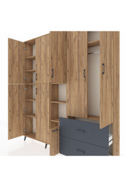 Arges Dolap 12 Raflı 2 Çekmeceli Tek Askılı 220x30x243 Çam-Çam/Antrasit