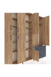 Arges Dolap 12 Raflı 2 Çekmeceli Tek Askılı 220x30x243 Çam-Çam/Antrasit