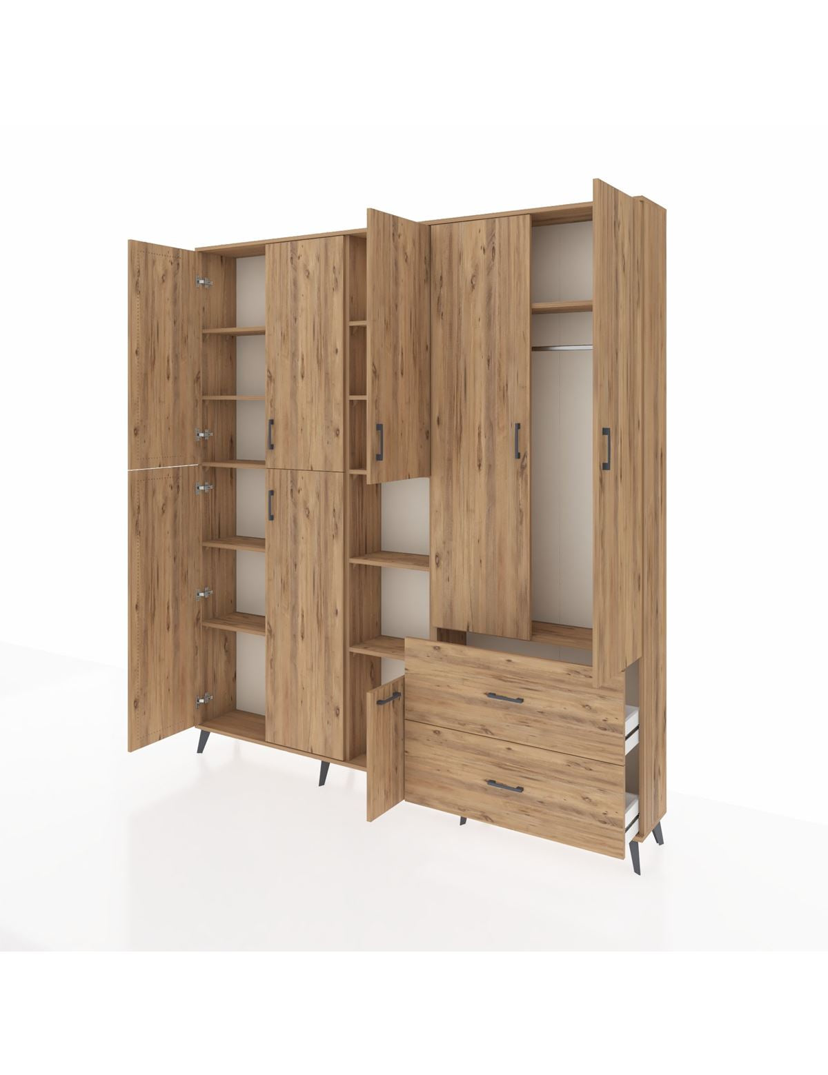 Arges Gardrop 12 Raflı 2 Çekmeceli Tek Askılı 220x30x243 Çam-Çam