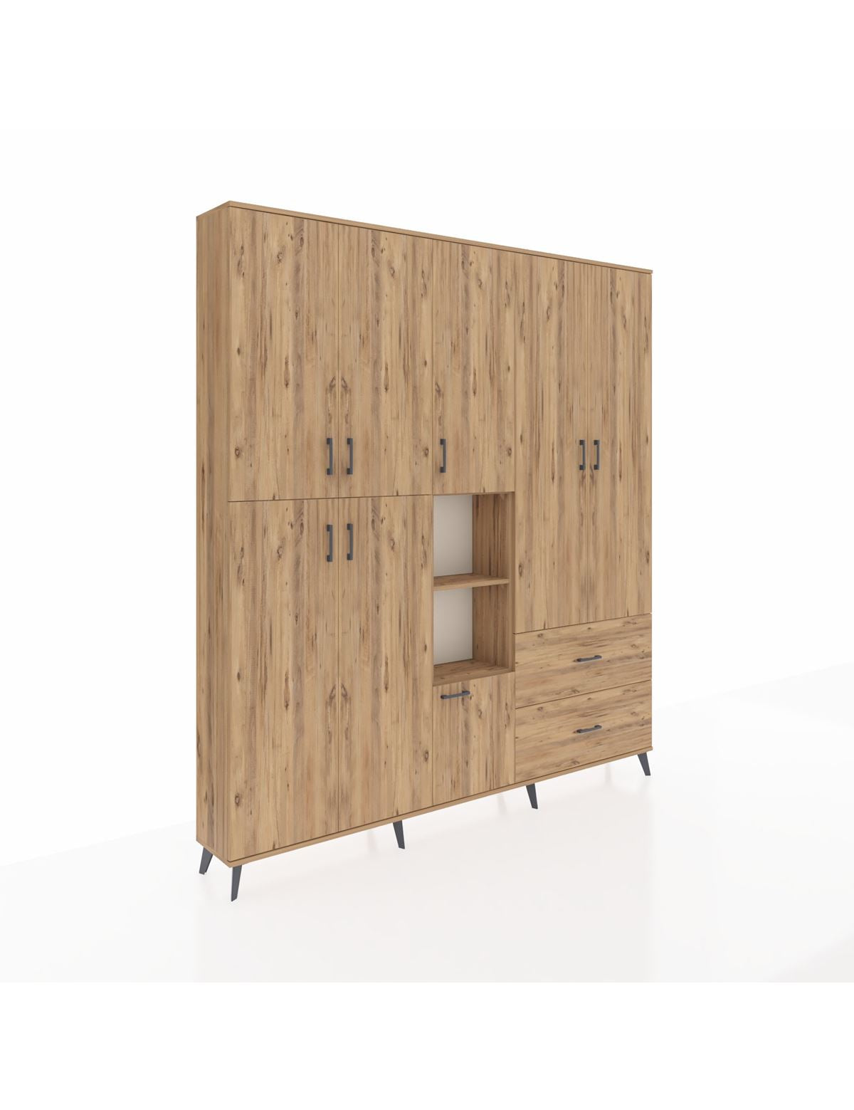 Arges Gardrop 12 Raflı 2 Çekmeceli Tek Askılı 220x30x243 Çam-Çam