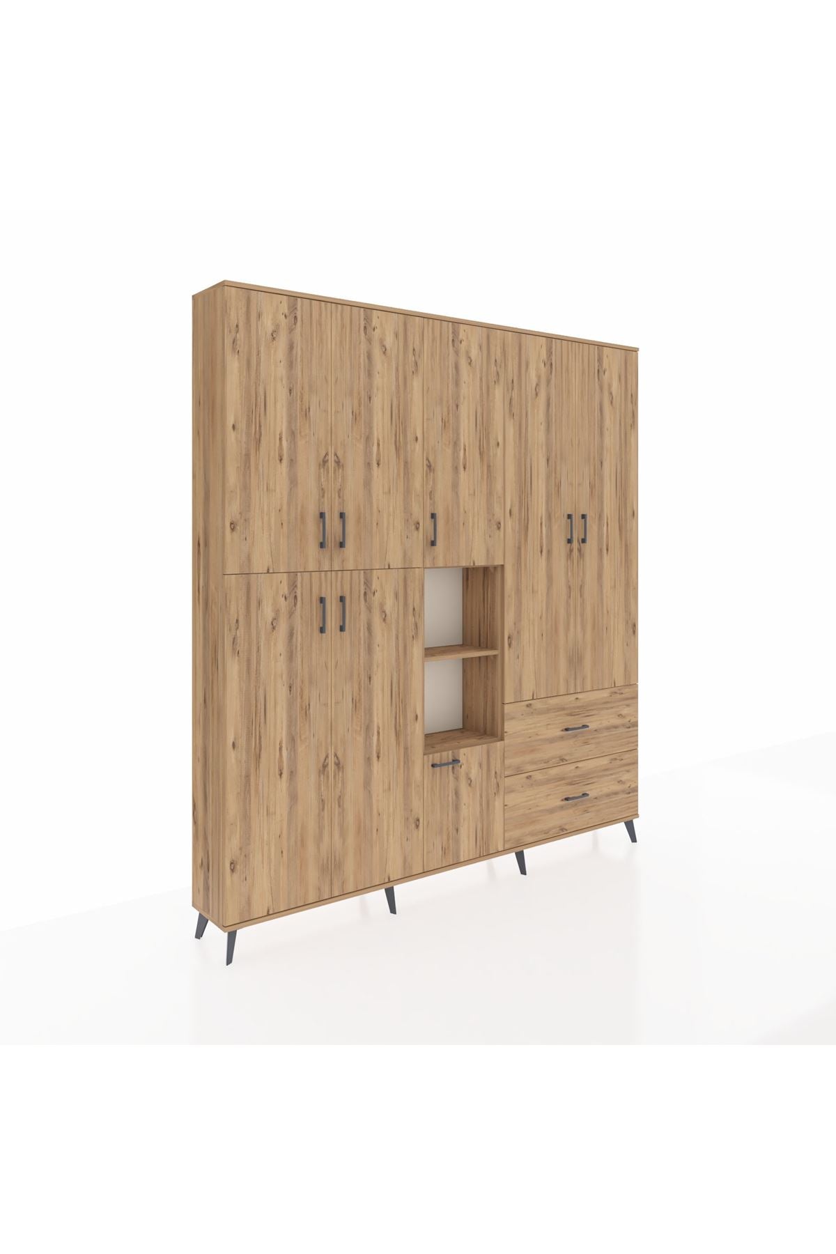 Arges Gardrop 12 Raflı 2 Çekmeceli Tek Askılı 220x30x243 Çam-Çam