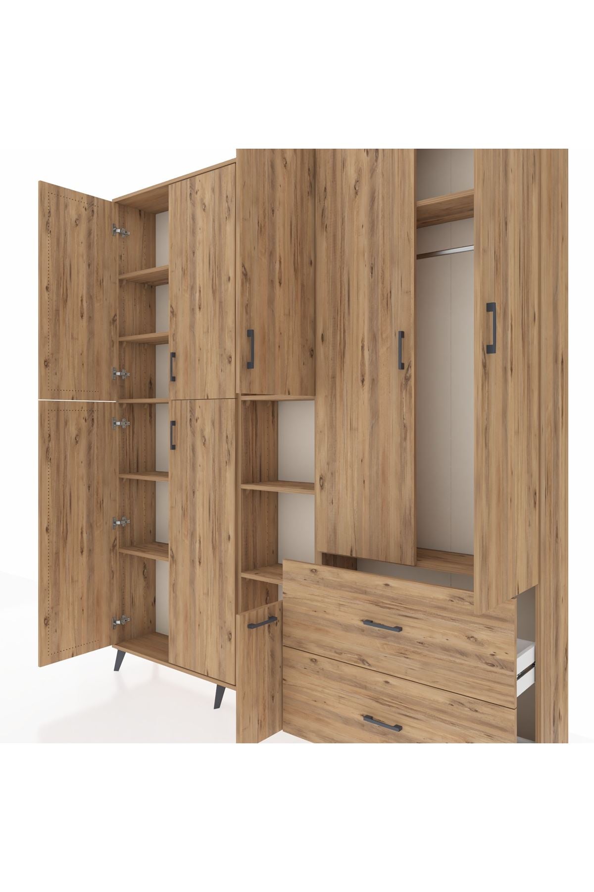 Arges Gardrop 12 Raflı 2 Çekmeceli Tek Askılı 220x30x243 Çam-Çam