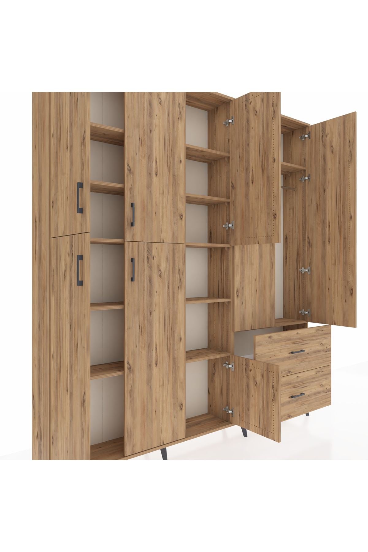 Arges Gardrop 12 Raflı 2 Çekmeceli Tek Askılı 220x30x243 Çam-Çam