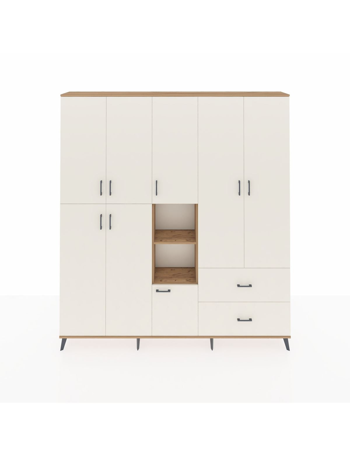 Arges Gardrop 12 Raflı 2 Çekmeceli Tek Askılı 220x30x243 Çam-Aytaşı