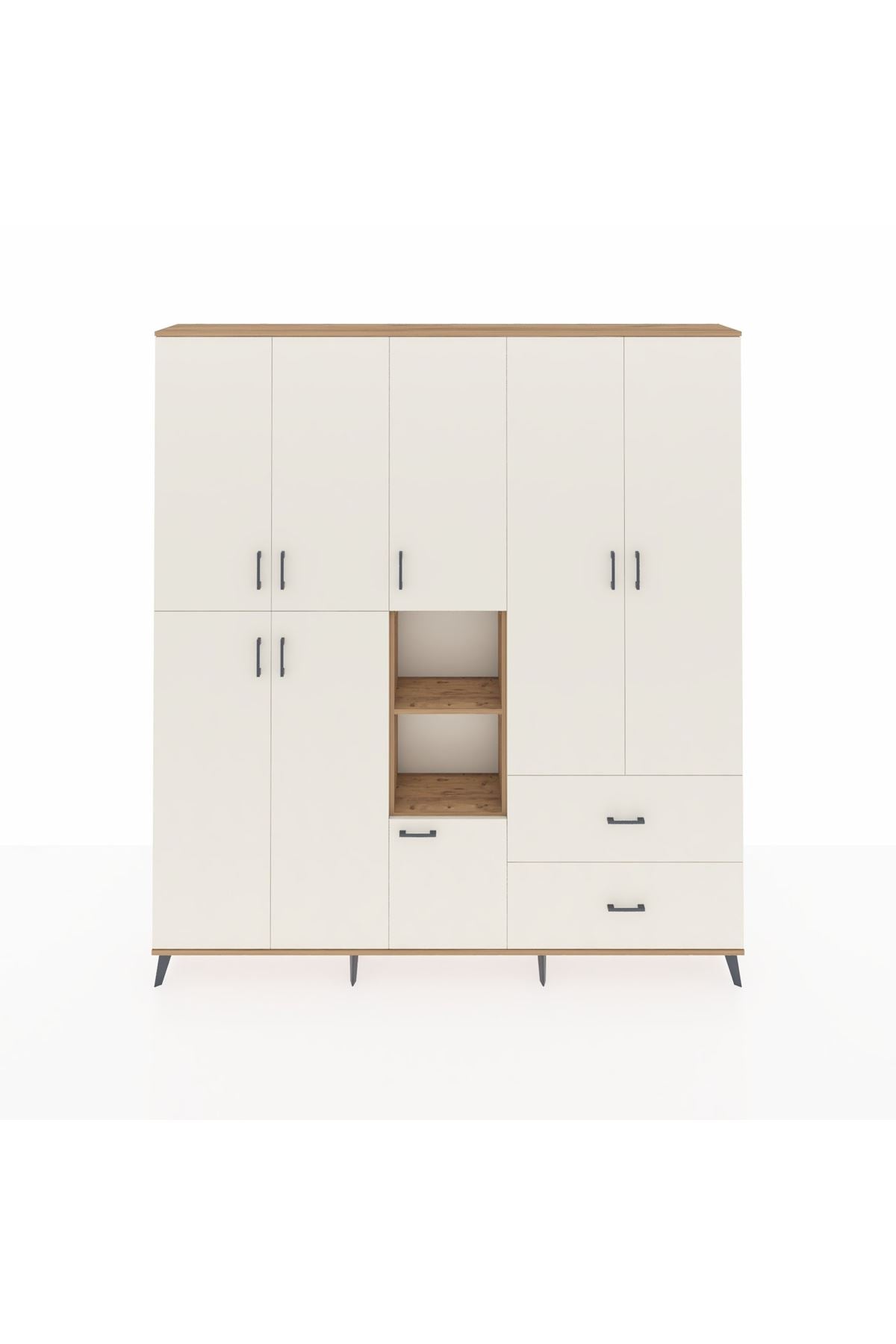 Arges Gardrop 12 Raflı 2 Çekmeceli Tek Askılı 220x30x243 Çam-Aytaşı