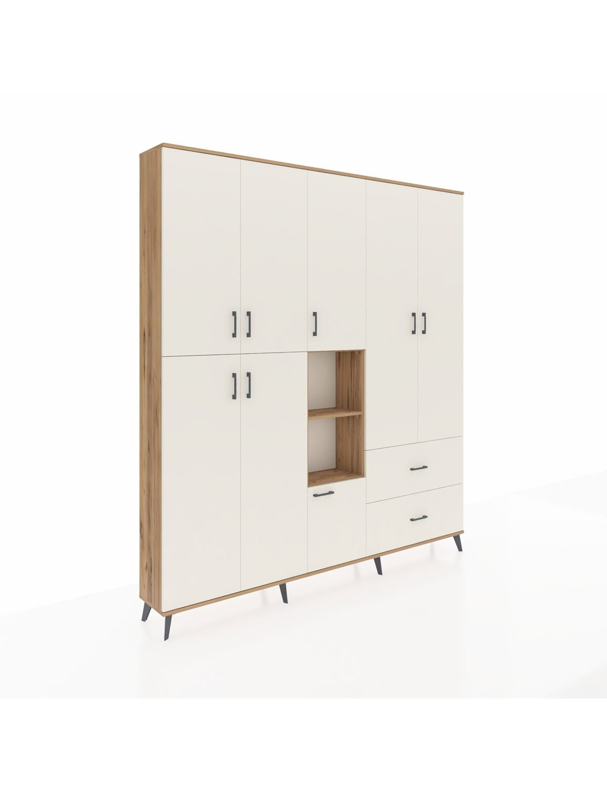 Arges Gardrop 12 Raflı 2 Çekmeceli Tek Askılı 220x30x243 Çam-Aytaşı