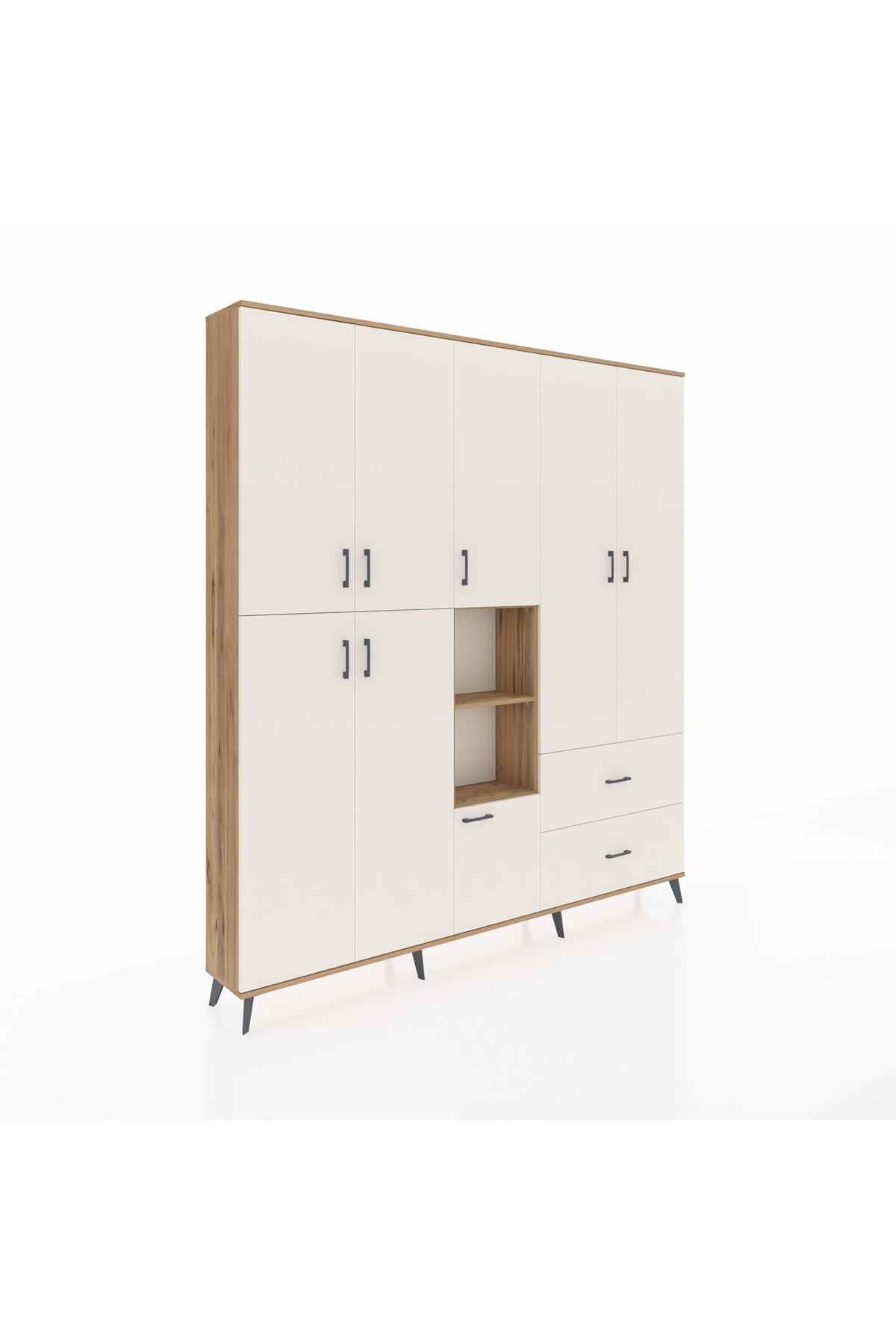 Arges Gardrop 12 Raflı 2 Çekmeceli Tek Askılı 220x30x243 Çam-Aytaşı