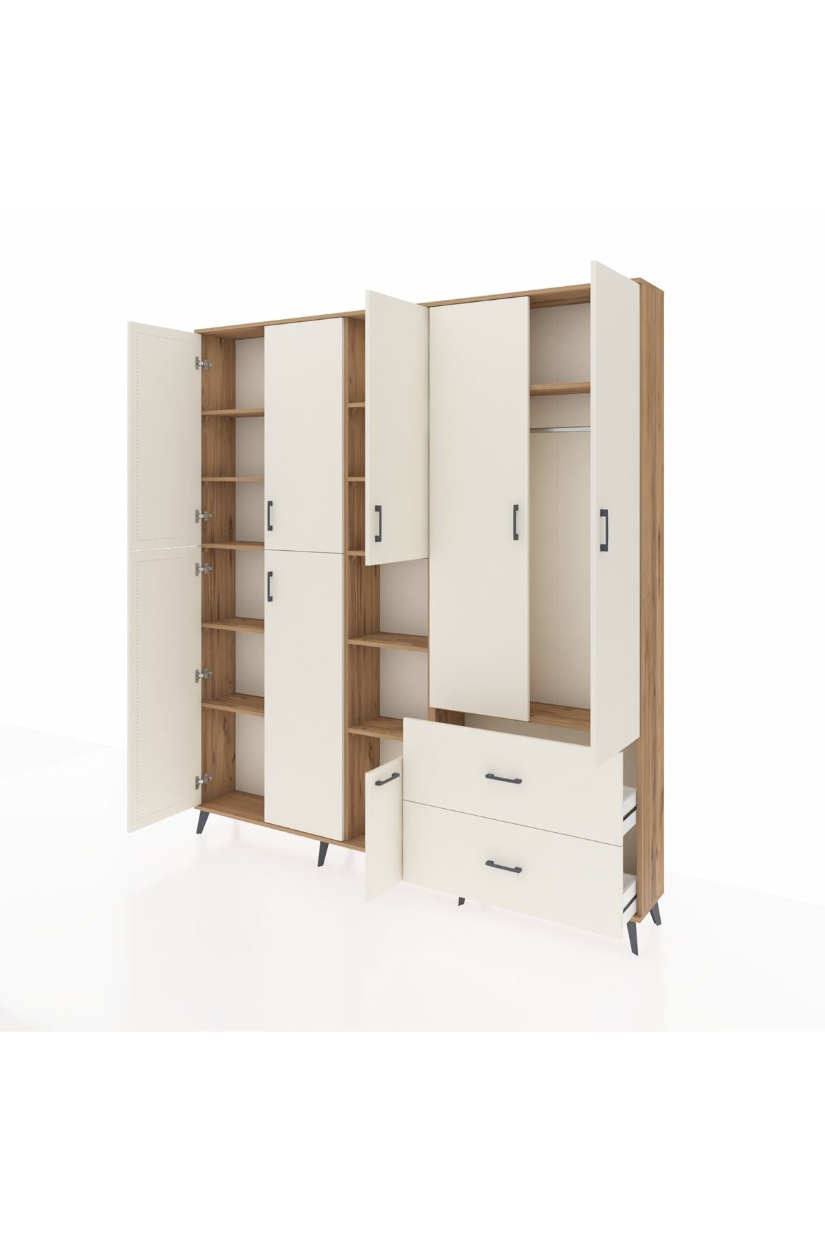 Arges Gardrop 12 Raflı 2 Çekmeceli Tek Askılı 220x30x243 Çam-Aytaşı