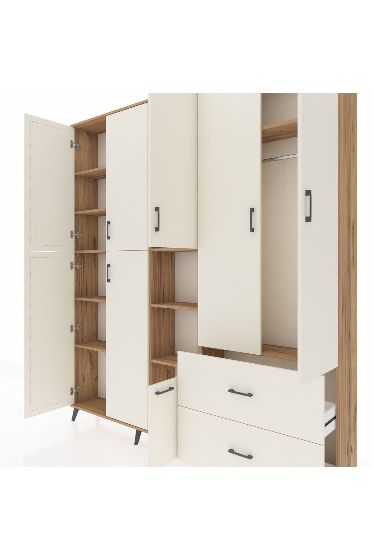 Arges Gardrop 12 Raflı 2 Çekmeceli Tek Askılı 220x30x243 Çam-Aytaşı