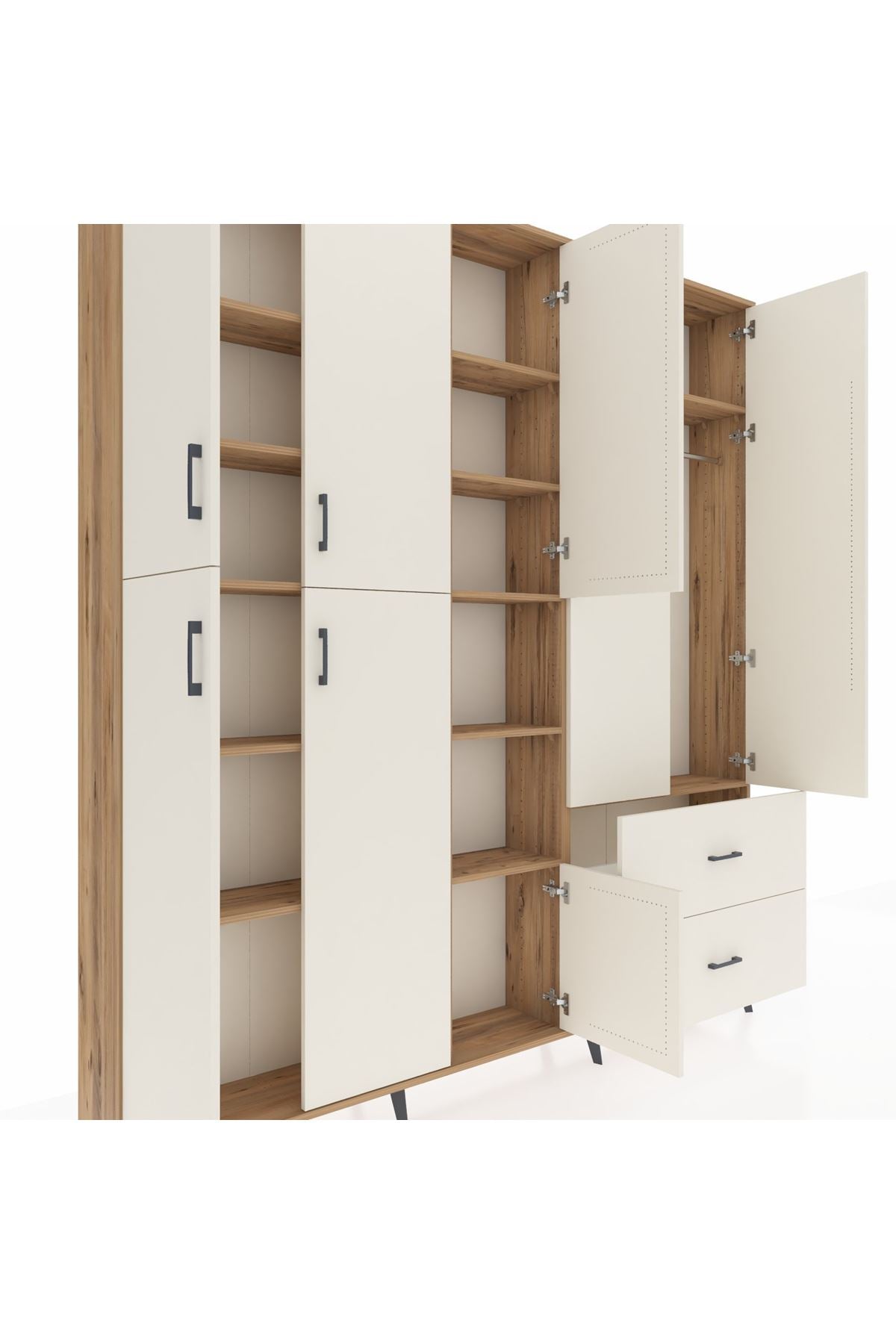 Arges Gardrop 12 Raflı 2 Çekmeceli Tek Askılı 220x30x243 Çam-Aytaşı