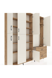 Arges Dolap 12 Raflı 2 Çekmeceli Tek Askılı 220x30x243 Çam-Aytaşı/Çam