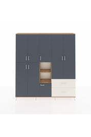 Arges Dolap 12 Raflı 2 Çekmeceli Tek Askılı 220x30x243 Çam-Antrasit/Aytaşı