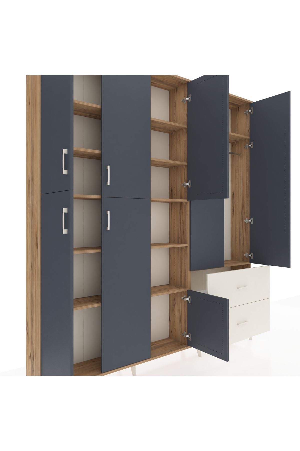 Arges Dolap 12 Raflı 2 Çekmeceli Tek Askılı 220x30x243 Çam-Antrasit/Aytaşı