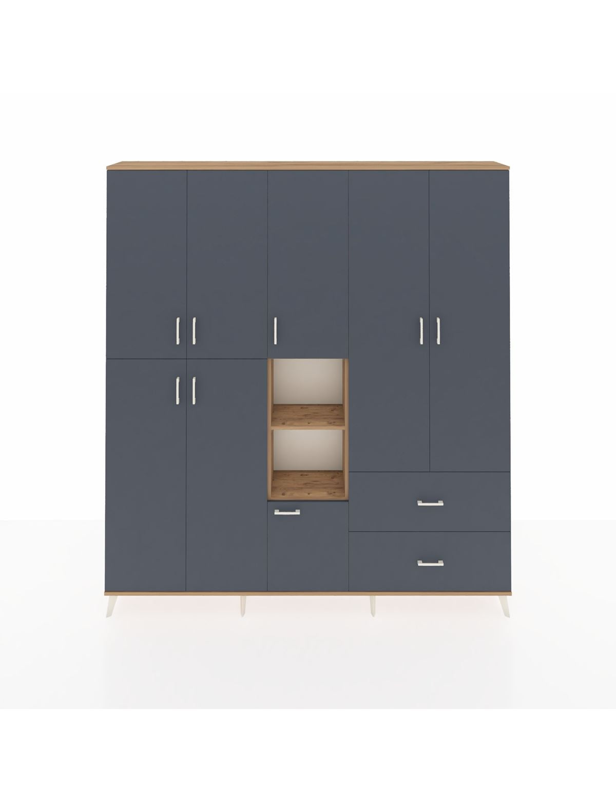 Arges Gardrop 12 Raflı 2 Çekmeceli Tek Askılı 220x30x243 Çam-Antrasit